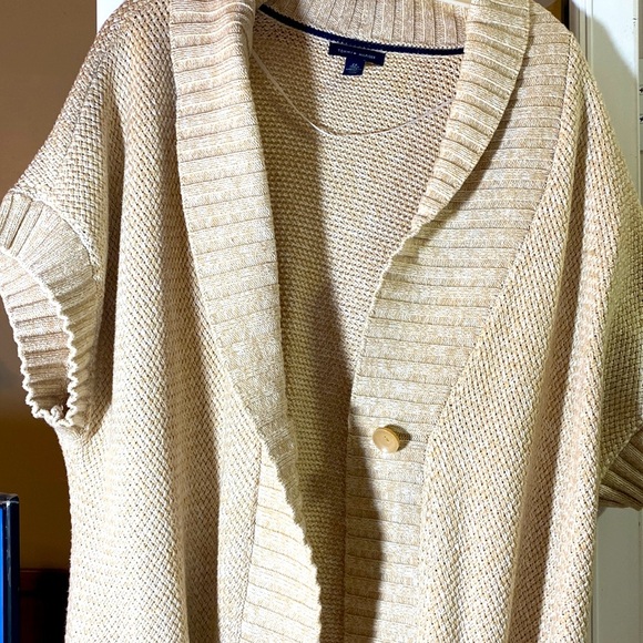 TOMMY HILFIGER PLUS SIZE BEIGE TAN CHUNKY SHORT SLEEVE KNIT COCOON SWEAT… - Picture 9 of 15